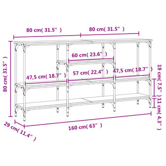 Wandtafel 160x29x80 cm bewerkt hout bruin eikenkleur 10