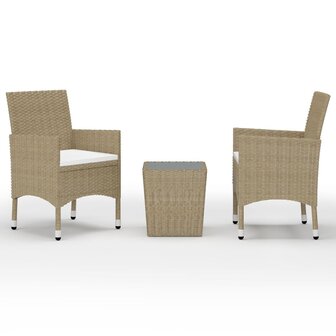 3-delige Bistroset poly rattan en gehard glas beige 2