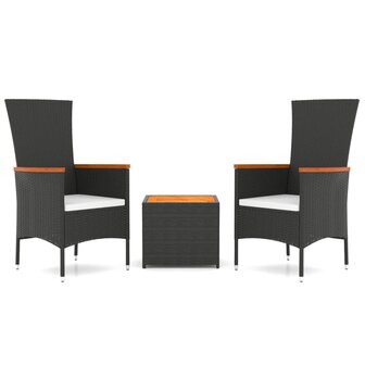 3-delige Loungeset poly rattan en massief acaciahout zwart 2