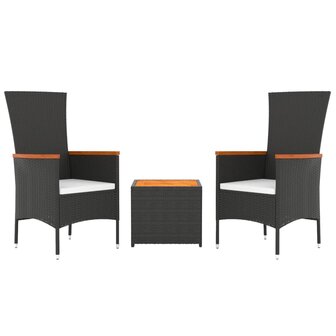 3-delige Loungeset poly rattan en massief acaciahout zwart 3