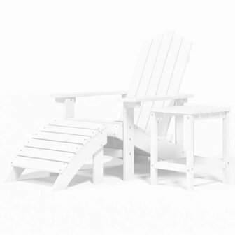 Tuinstoel Adirondack met voetenbank en tafel HDPE wit 2