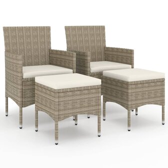 4-delige Tuinstoelen- en voetenbankenset poly rattan beige 2