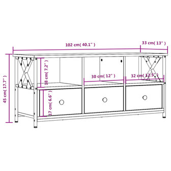 Tv-meubel 102x33x45 cm bewerkt hout en ijzer sonoma eikenkleur 11