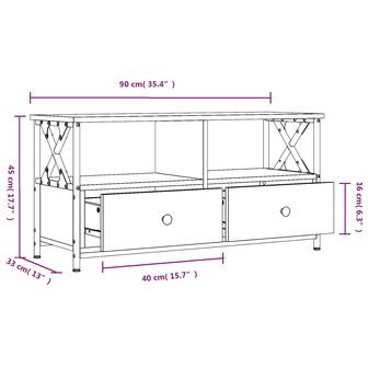 Tv-meubel 90x33x45 cm bewerkt hout grijs sonoma eikenkleurig 11