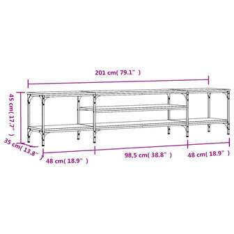 Tv-meubel 201x35x45 cm bewerkt hout en ijzer zwart 9