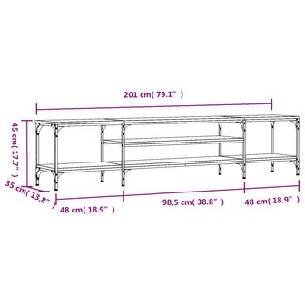 Tv-meubel 201x35x45 cm bewerkt hout en ijzer gerookt eikenkleur 9