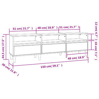 Tv-meubel 150x30x44,5 cm bewerkt hout grijs sonoma eikenkleurig 10