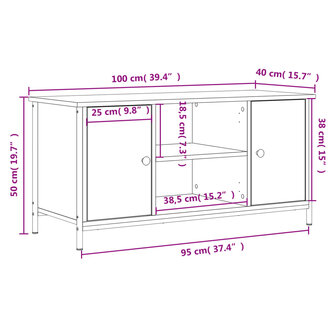 Tv-meubel 100x40x50 cm bewerkt hout bruin eikenkleur 11