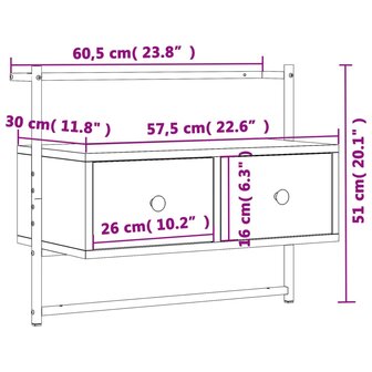 Tv-meubel wandgemonteerd 60,5x30x51 cm hout gerookt eikenkleur 9