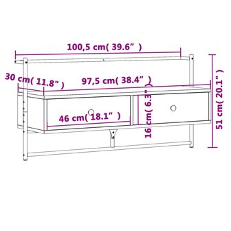 Tv-meubel wandgemonteerd 100,5x30x51 cm hout grijs sonoma eiken 10