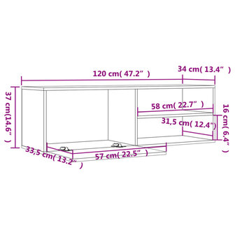 Tv-meubel 120x34x37 cm bewerkt hout grijs sonoma eikenkleurig 9