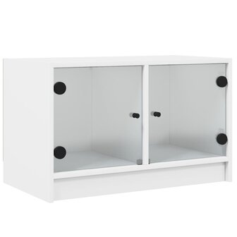 Tv-meubel met glazen deuren 68x37x42 cm wit 2