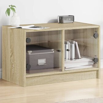 Tv-meubel met glazen deuren 68x37x42 cm sonoma eikenkleurig 1