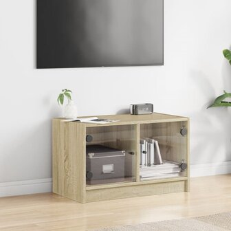 Tv-meubel met glazen deuren 68x37x42 cm sonoma eikenkleurig 3