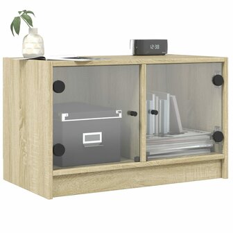 Tv-meubel met glazen deuren 68x37x42 cm sonoma eikenkleurig 4