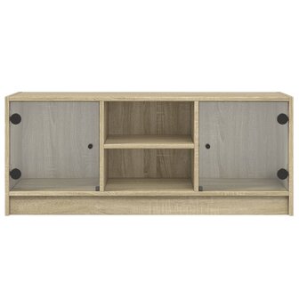 Tv-meubel met glazen deuren 102x37x42 cm sonoma eikenkleurig 6