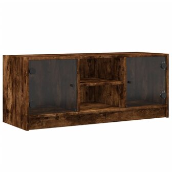 Tv-meubel met glazen deuren 102x37x42 cm gerookt eikenkleurig 2