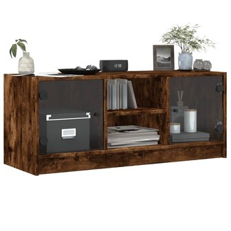 Tv-meubel met glazen deuren 102x37x42 cm gerookt eikenkleurig 4