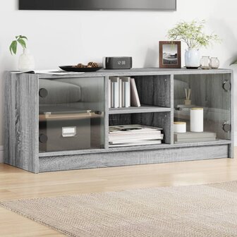 Tv-meubel met glazen deuren 102x37x42 cm grijs sonoma eiken 1