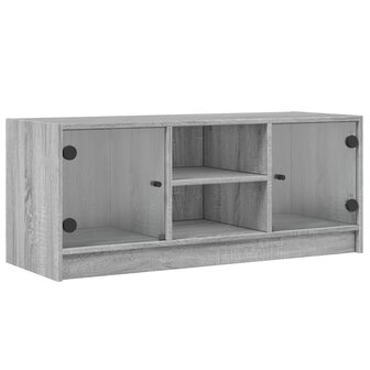 Tv-meubel met glazen deuren 102x37x42 cm grijs sonoma eiken 2