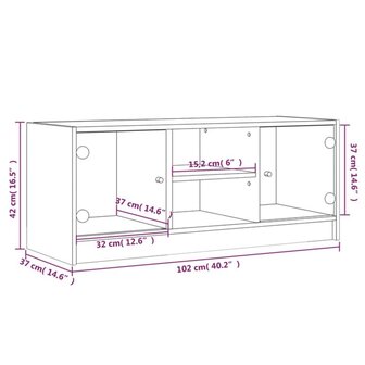 Tv-meubel met glazen deuren 102x37x42 cm bruin eikenkleur 11