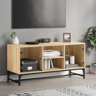 Tv-meubel met glazen deuren 102x37x50 cm sonoma eikenkleurig 1