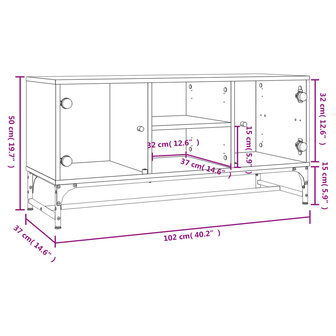 Tv-meubel met glazen deuren 102x37x50 cm sonoma eikenkleurig 10