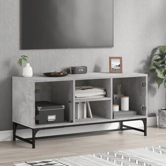 Tv-meubel met glazen deuren 102x37x50 cm betongrijs 1