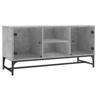 Tv-meubel met glazen deuren 102x37x50 cm betongrijs 2