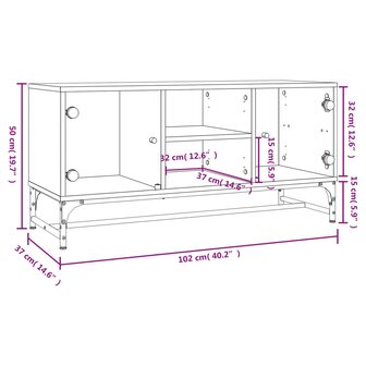 Tv-meubel met glazen deuren 102x37x50 cm betongrijs 10