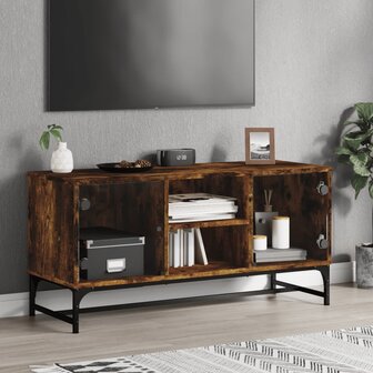 Tv-meubel met glazen deuren 102x37x50 cm gerookt eikenkleurig 1