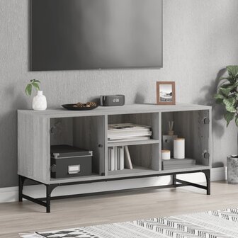 Tv-meubel met glazen deuren 102x37x50 cm grijs sonoma eiken 1