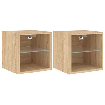 Tv-wandmeubels met LED 2 st 30x28,5x30 cm sonoma eikenkleurig 2