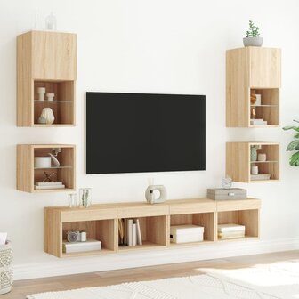 Tv-wandmeubels met LED 2 st 30x28,5x30 cm sonoma eikenkleurig 5