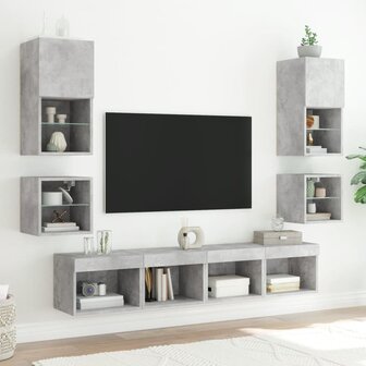 Tv-wandmeubels met LED 2 st 30x28,5x30 cm betongrijs 5