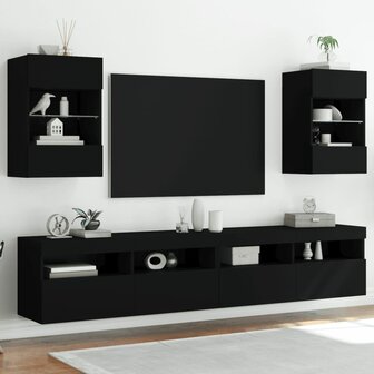 Tv-wandmeubels met LED-verlichting 2 st 40x30x60,5 cm zwart 1