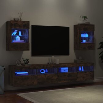 Tv-wandmeubels met LED 2 st 40x30x60,5 cm gerookt eikenkleurig 3