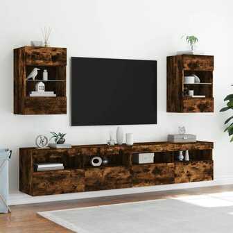 Tv-wandmeubels met LED 2 st 40x30x60,5 cm gerookt eikenkleurig 4