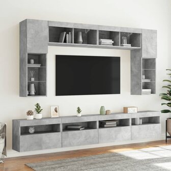 Tv-wandmeubels met LED 2 st 60x30x40 cm betongrijs 6