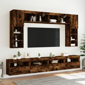 Tv-wandmeubels met LED 2 st 60x30x40 cm gerookt eikenkleurig 6