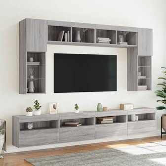 Tv-wandmeubels met LED 2 st 60x30x40 cm grijs sonoma eiken 6