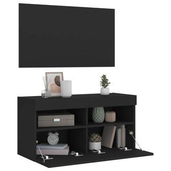 Tv-wandmeubel met LED-verlichting 80x30x40 cm zwart 7