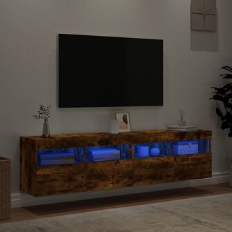 Tv-wandmeubels met LED 2 st 80x30x40 cm gerookt eikenkleurig 4