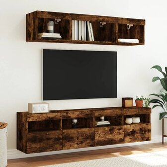 Tv-wandmeubels met LED 2 st 80x30x40 cm gerookt eikenkleurig 6