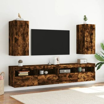 Tv-wandmeubelen met LED 2 st 30,5x35x70 cm gerookt eikenkleurig 4