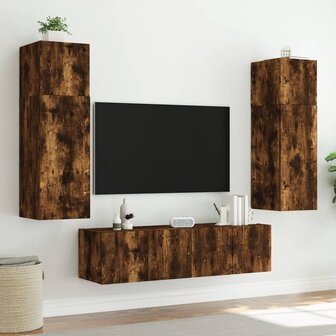 Tv-wandmeubelen met LED 2 st 60x35x31 cm gerookt eikenkleurig 5