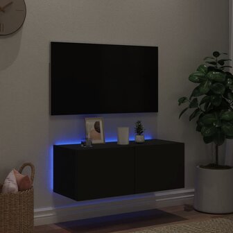 Tv-wandmeubel met LED-verlichting 80x35x31 cm zwart 3