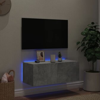 Tv-wandmeubel met LED-verlichting 80x35x31 cm betongrijs 3