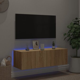 Tv-wandmeubel met LED-verlichting 100x35x31 cm sonoma eiken 5