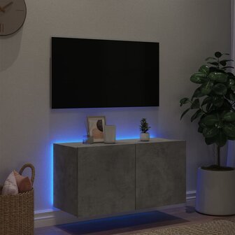 Tv-wandmeubel met LED-verlichting 80x35x41 cm betongrijs 4